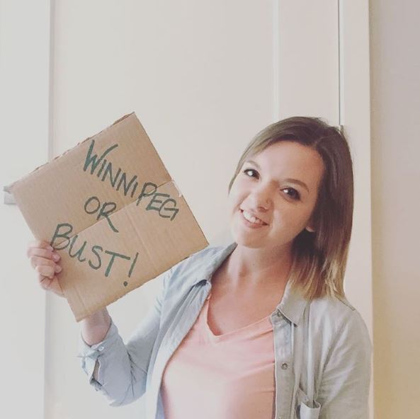 Instagram post of Brittany Walton holding up "Winnipeg or Bust" sign
