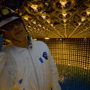 Blair Jamieson inside the Super-Kamiokande neutrino detector, photo supplied