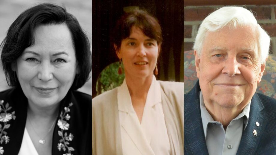 headshots of three honorary doctorate recipients.
