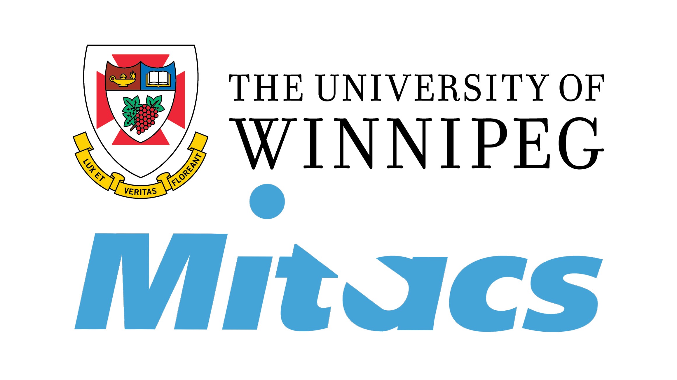 UWinnipeg logo above Mitacs logo on white background