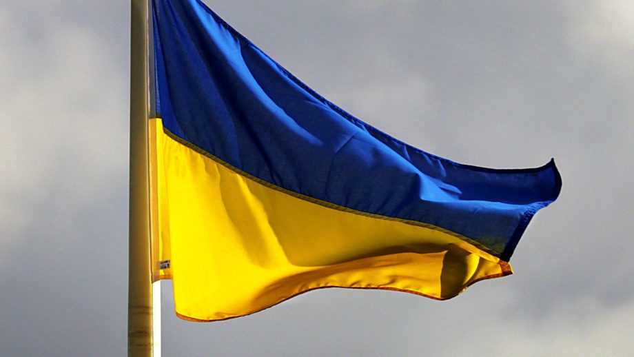 Ukrainian flag blowing in the wind.