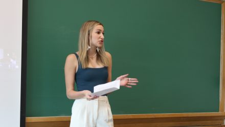 P2GS Scholar Paige Gordon presents her research during the program’s closing ceremony in May. 