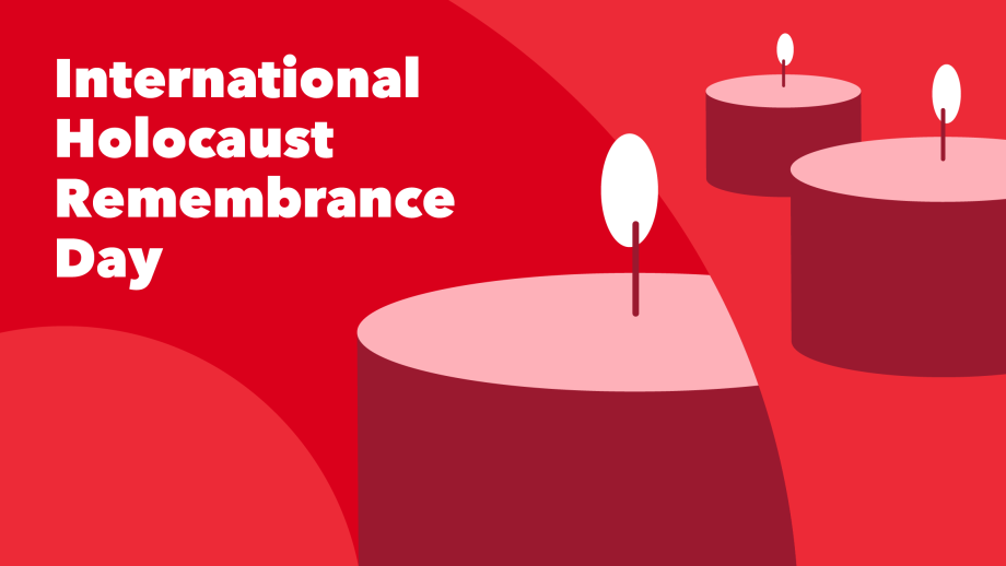 Graphic with red background, white text, and illustration of candles.