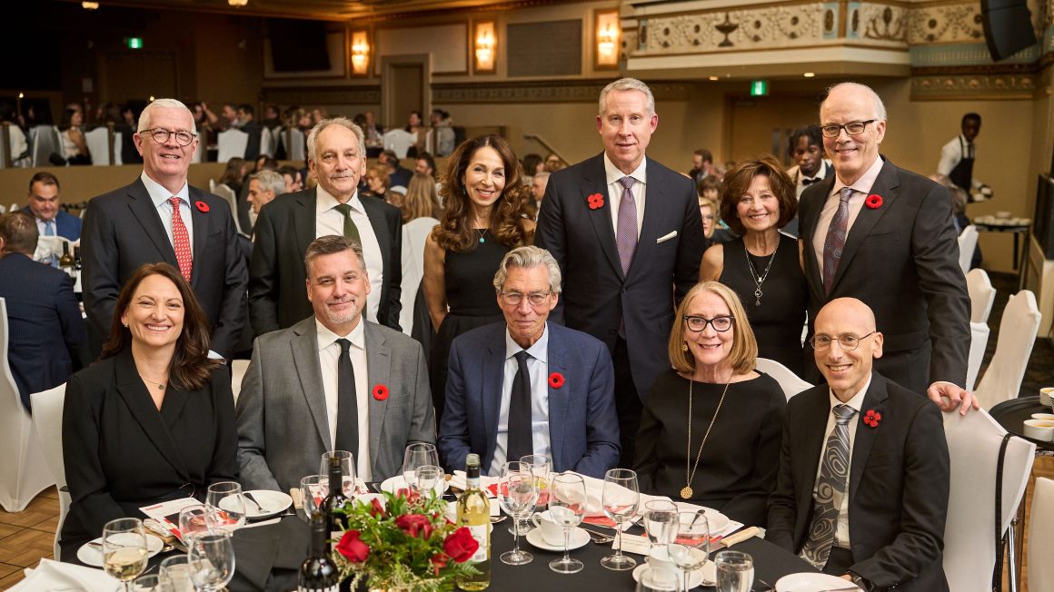 Guests at the Head Table enjoying the 16th Annual Duff Roblin Award Dinner celebration including Gary Doer, the 2024 recipient of the Duff Roblin Award.