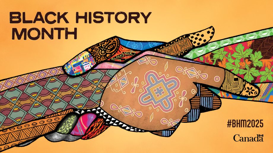 Black History month poster with artistic depiction of a handshake