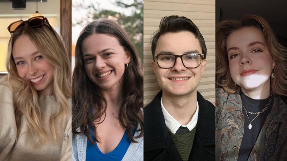 L to R: Leeza Goldberg, Melody Hutton, Thomas Hepworth, MacKenzie Zacharias in front of varied backgrounds.