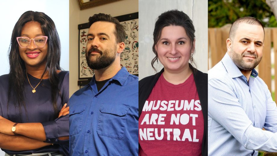 Left to right: Chioma Onyekpere, Don Ritson, Dorota Blumczynska, and Dr. Izzeddin Hawamda stand in front of varying backgrounds.
