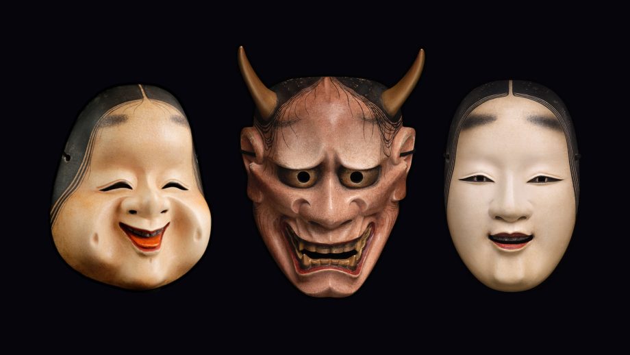 three masks with black background