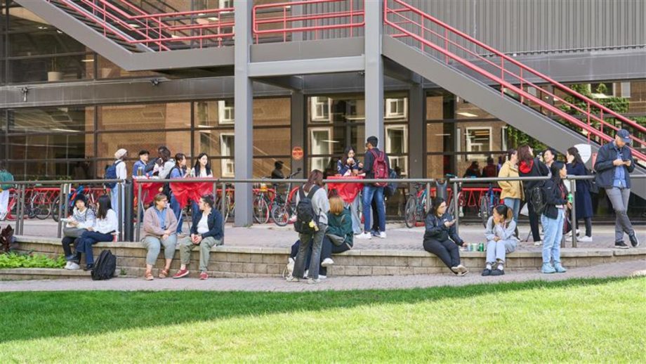 Students on campus outdoors in the Quad.