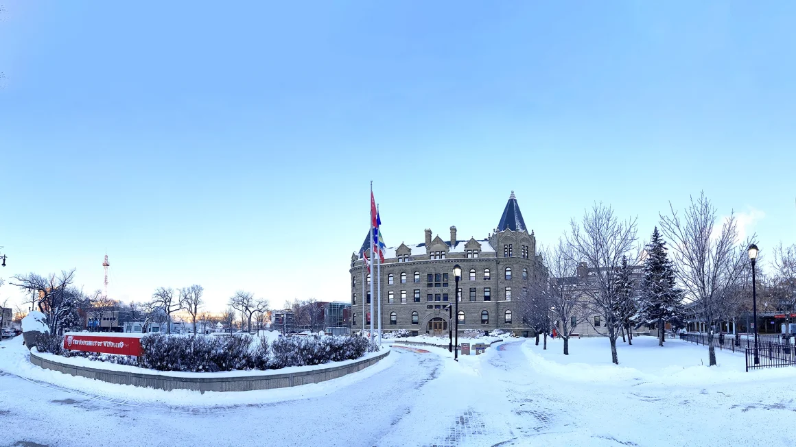 The University of Winnipeg campus on a snowy day