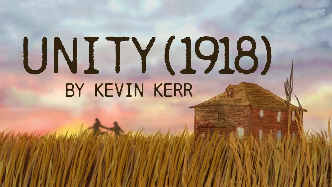 Poster image of Unity (1918) featuring a wheat field and farmhouse in the background.