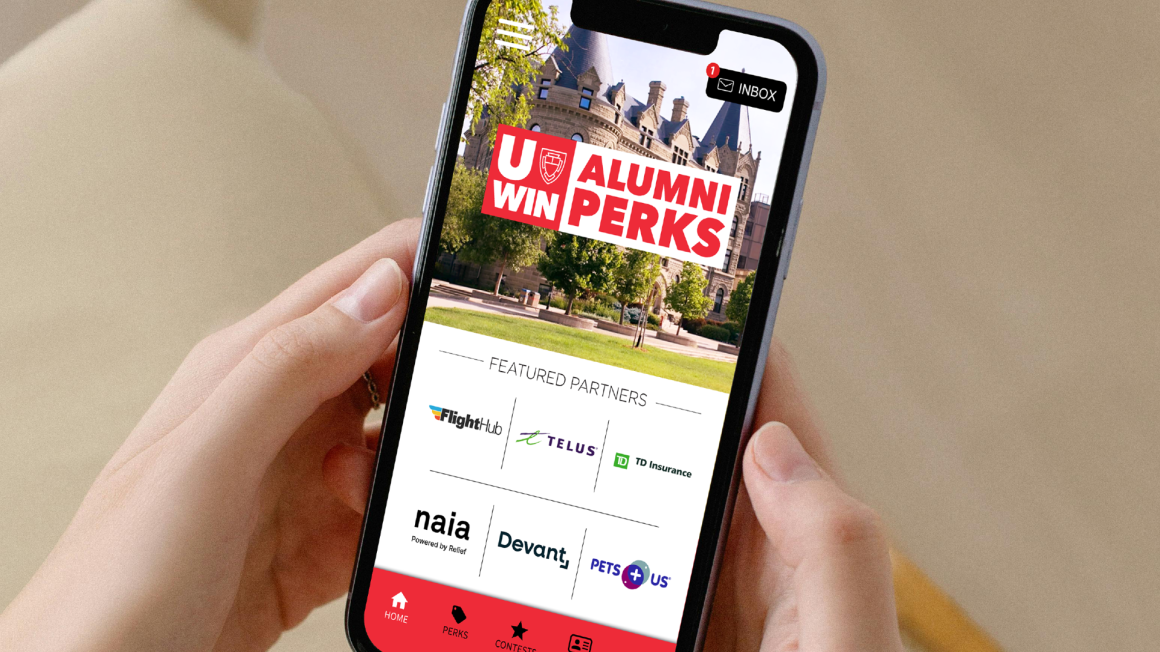UWin Alumni Perks app on mobile phone