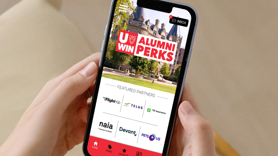 UWin Alumni Perks app on mobile phone