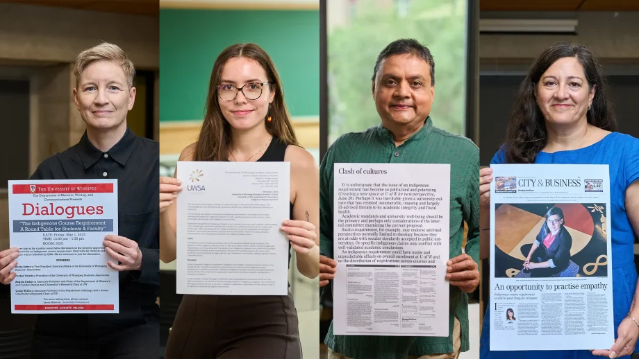 Four people hold up print artifacts marking the ICR 10th anniversary.
