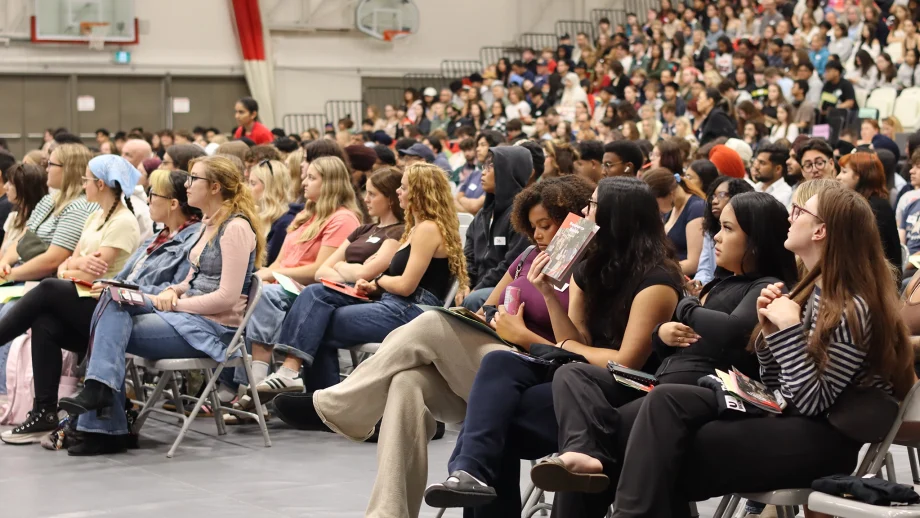 Students seated in Duckworth Centre for orientation.